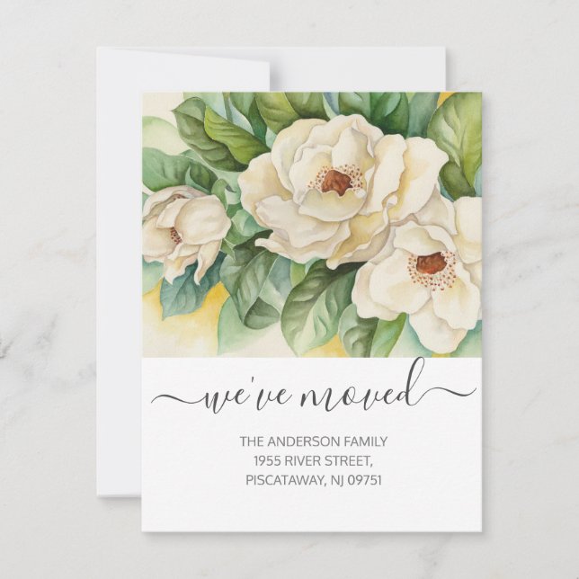 Floral New Address Magnolia Moving Ankündigung (Vorderseite)