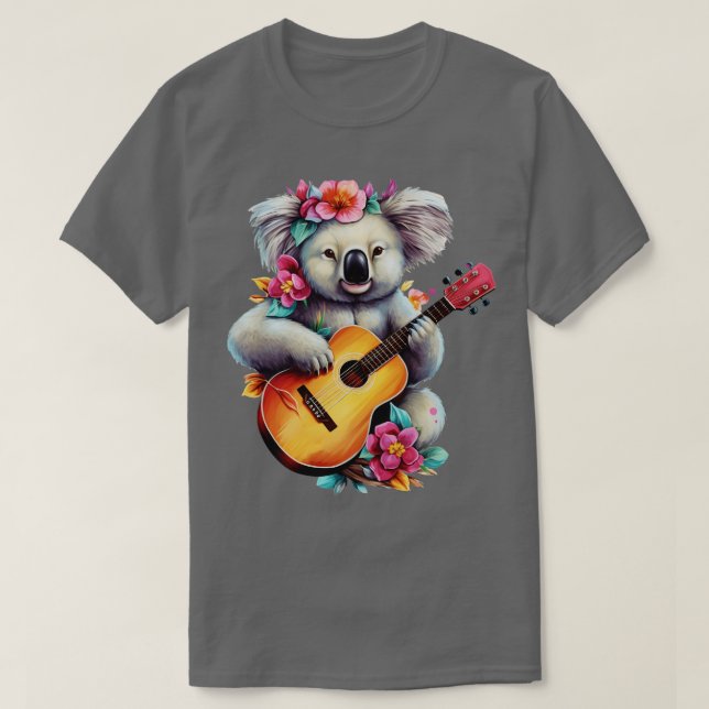 Floral Niedlich Koala Gitarre spielen T-Shirt (Design vorne)