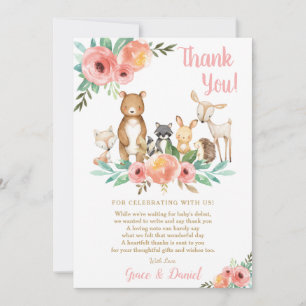 Floral Niedliche Woodland Animals Baby Shower Girl Dankeskarte
