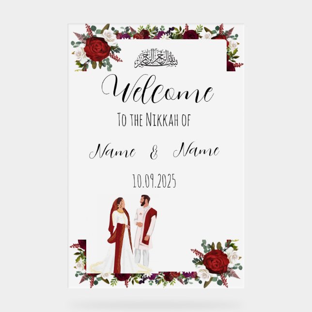 Floral Nikkah Acrylzeichen Acrylschild (Vorderseite)