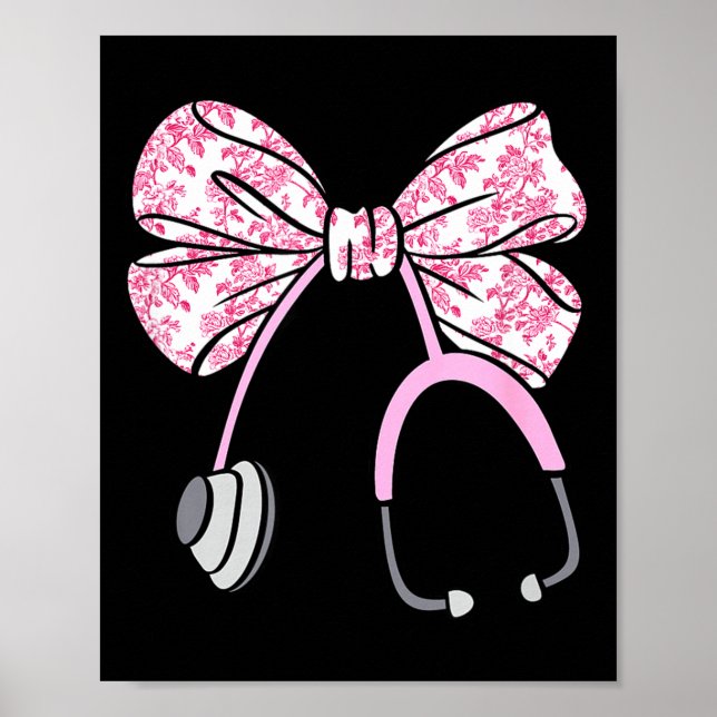 Floral Nk Coquette Bow Rn Nurse Stethoscope Nursin Poster (Vorne)
