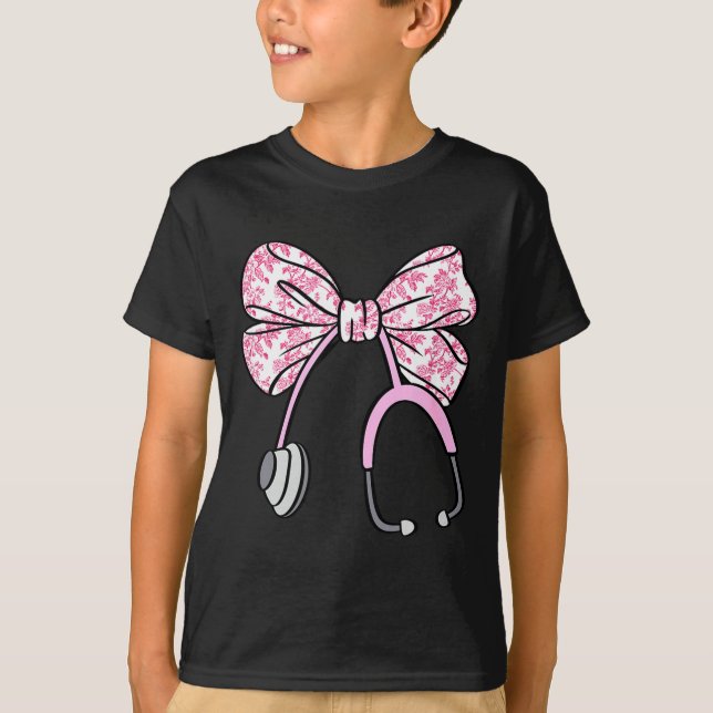 Floral Nk Coquette Bow Rn Nurse Stethoscope Nursin T-Shirt (Vorderseite)