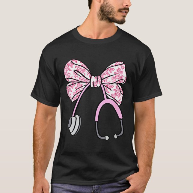 Floral Nk Coquette Bow Rn Nurse Stethoscope Nursin T-Shirt (Vorderseite)