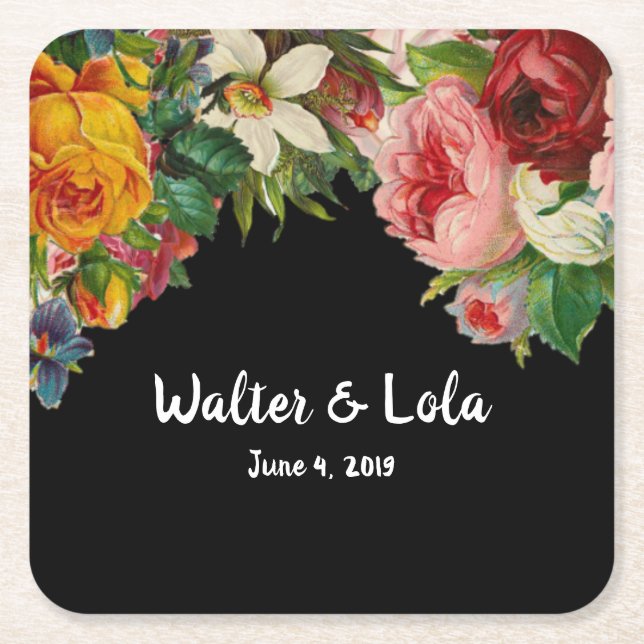 Floral Noir Rechteckiger Pappuntersetzer (Vorderseite)
