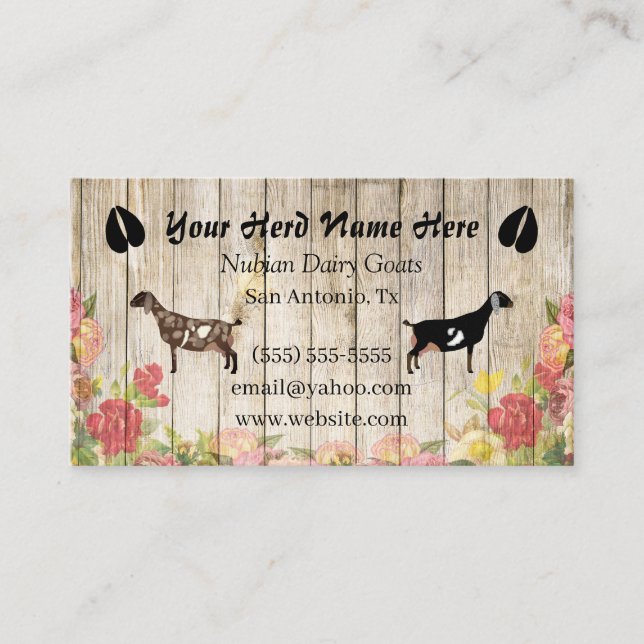 Floral Nubian Dairy Goat Business Card Visitenkarte (Vorderseite)