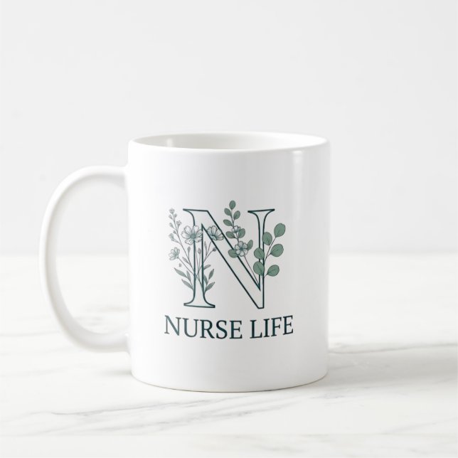 Floral Nurse Life Monogram N Kaffeetasse (Links)