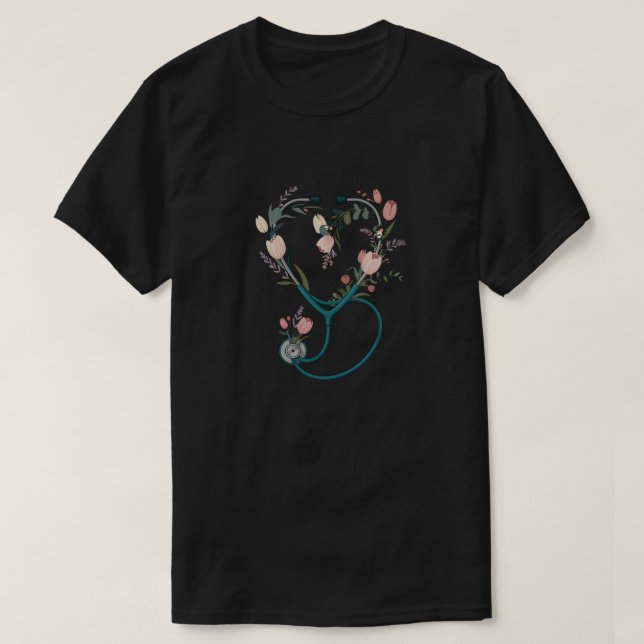 Floral Nurse Stethoscope T-Shirt – Soft Pastel (Design vorne)