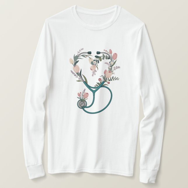 Floral Nurse Stethoscope T-Shirt – Soft Pastel  (Design vorne)