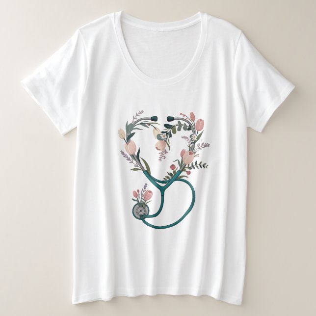 Floral Nurse Stethoscope T-Shirt – Soft Pastel  (Design vorne)