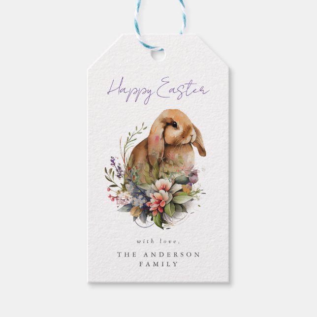 Floral Oaster Bunny Geschenkanhänger (Vorderseite)
