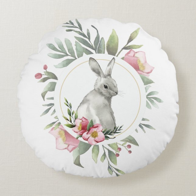 Floral Oaster Bunny Rundes Kissen (Vorderseite)