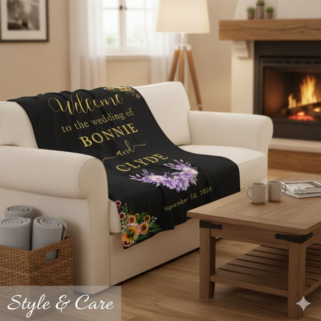 Floral on Black Wedding Willkommen 50"x60" Größe Fleecedecke (Floral on Black Wedding Welcome 50x60 size Fleece Blanket)