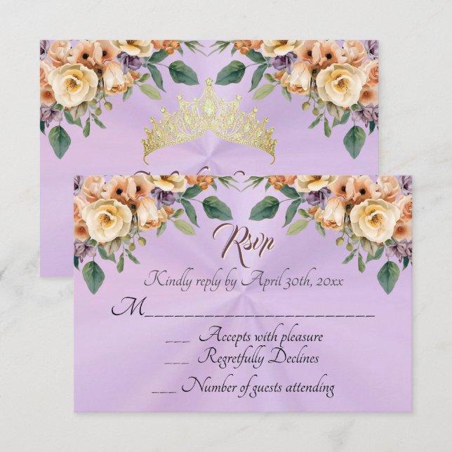 Floral on Lavender Quinceanera RSVP Karte (Vorne/Hinten)