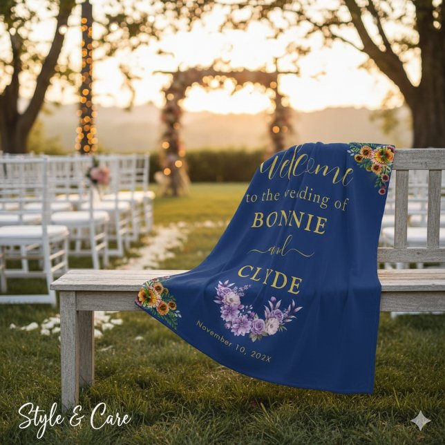 Floral on Navy Wedding Welcome 50"x60" size Fleecedecke (Floral on Navy Wedding Welcome 50x60 size Fleece Blanket)