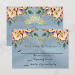Floral on Pastel Blue Quinceanera RSVP Karte