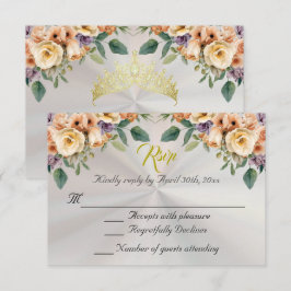 Floral on White Pearl Quinceanera RSVP Karte