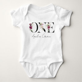 Floral ONE Baby Girl's 1. Geburtstag + Name Outfit Strampler