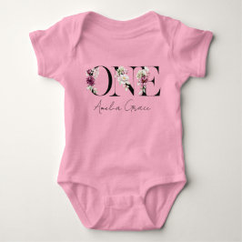 Floral ONE Baby Girl's 1. Geburtstag + Name Outfit Strampler