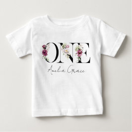 Floral ONE Baby Girl's 1. Geburtstag + Name Outfit T-shirt