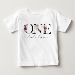 Floral ONE Baby Mädchen 1. Geburtstag + Namens Out T-shirt