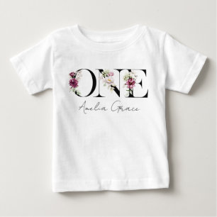 Floral ONE Baby Mädchen 1. Geburtstag + Namens Out T-shirt