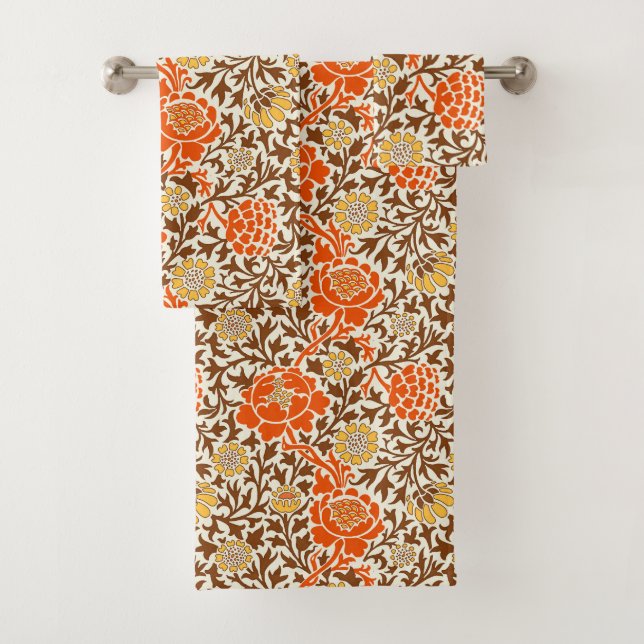 Floral, Orange Brown und Mustard Gold Badhandtuch Set (Insitu)