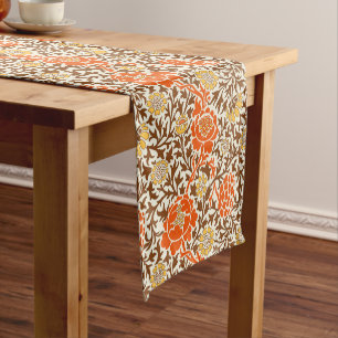 Floral, Orange Brown und Mustard Gold Kurzer Tischläufer
