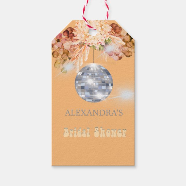 Floral Orange Disco Ball Brautparty Aufkleber Geschenkanhänger (Vorderseite)