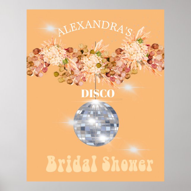 Floral Orange Disco Ball Brautparty Poster (Vorne)