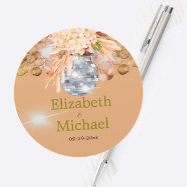 Floral Orange Eukalyptus Pampas Elegante Disco Runder Aufkleber