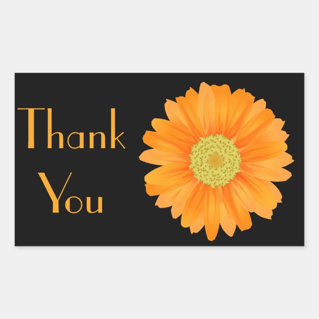 Floral Orange Gerbera Daisy Blume Black Rechteckiger Aufkleber (Vorderseite)