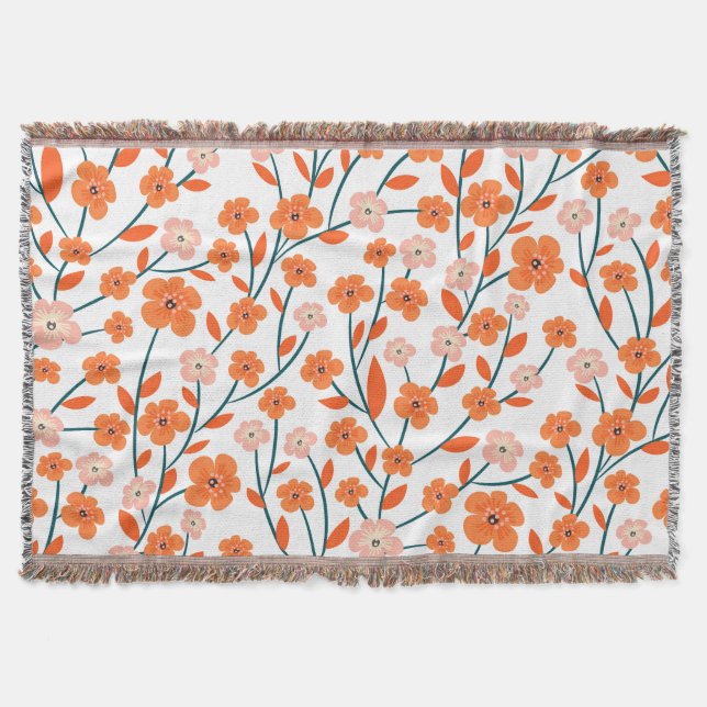 Floral Orange Pastell weiß Nahtlos Decke (Vorderseite)