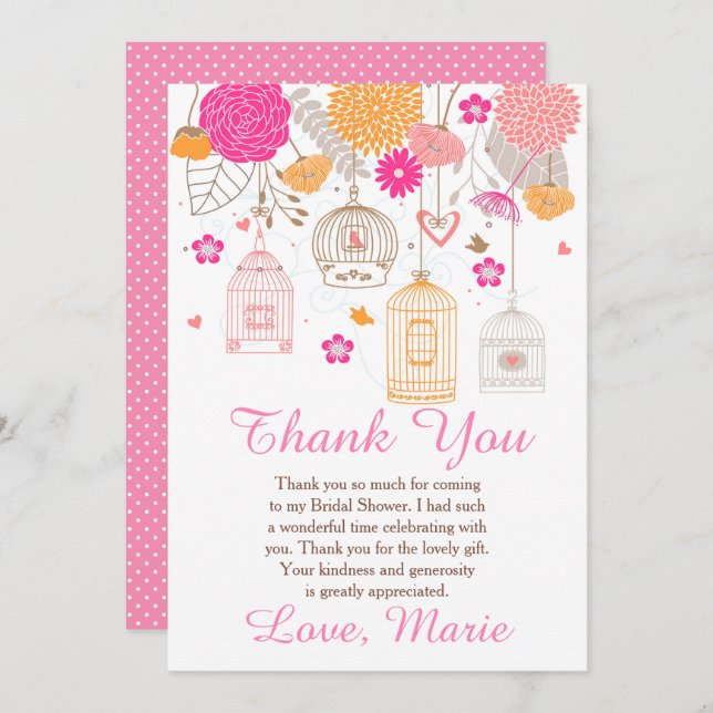 Floral Orange & Pink Bridal Shower Thank You Card Dankeskarte (Vorne/Hinten)