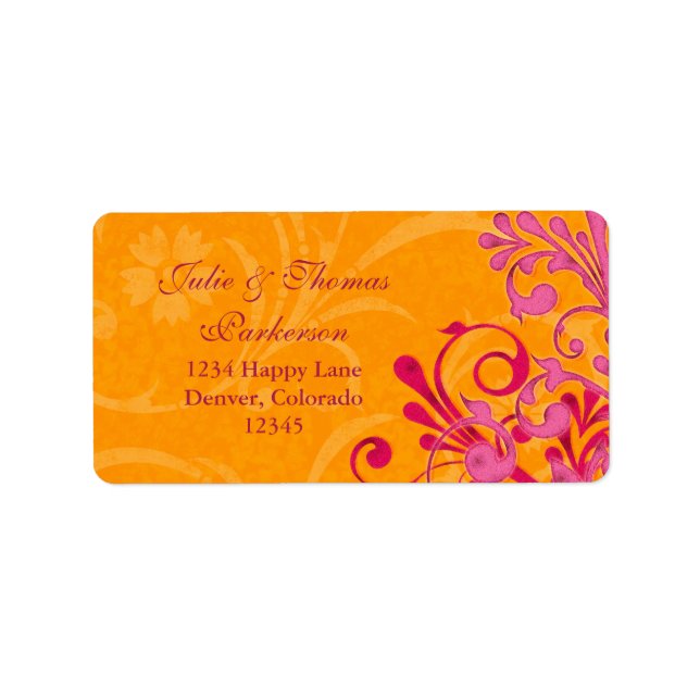 Floral Orange Pink Hochzeitrücksendesiegel Adressaufkleber (Vorne)