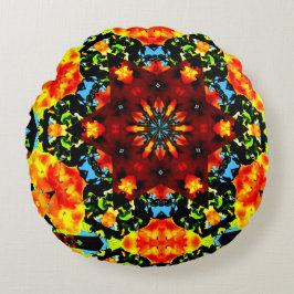 Floral Orange Rundes Kissen