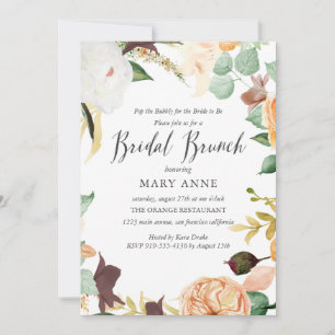 Floral Orange Spate Summer Wedding Bridal Brunch Einladung