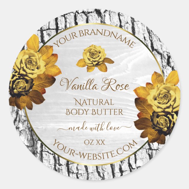 Floral Orange White Tree Bark Grain Product Labels Runder Aufkleber (Vorderseite)