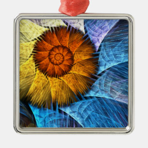Floral Orange Yellow Blue Abstract Art Ornament Aus Metall