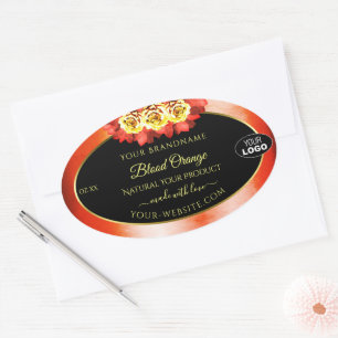 Floral orangefarbenes, schwarzes Marmormarken Logo Ovaler Aufkleber