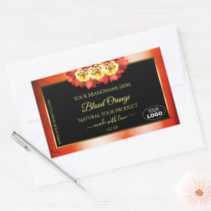Floral orangefarbenes, schwarzes Marmormarken Logo Rechteckiger Aufkleber