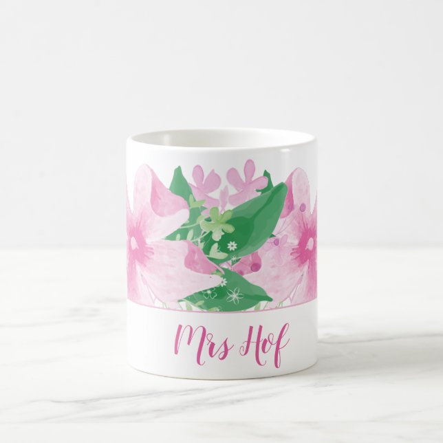 Floral Orchideenrosa Monogramm Kaffeetasse (Mittel)