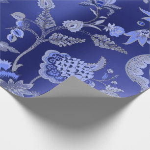 Floral Oriental Kimono Sapphire Cobalt Blue Garden Geschenkpapier