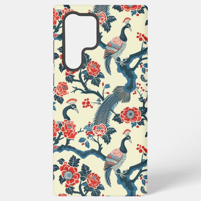 Floral Oriental Peacock Japandi Stil Samsung Galaxy Hülle (Rückseite)