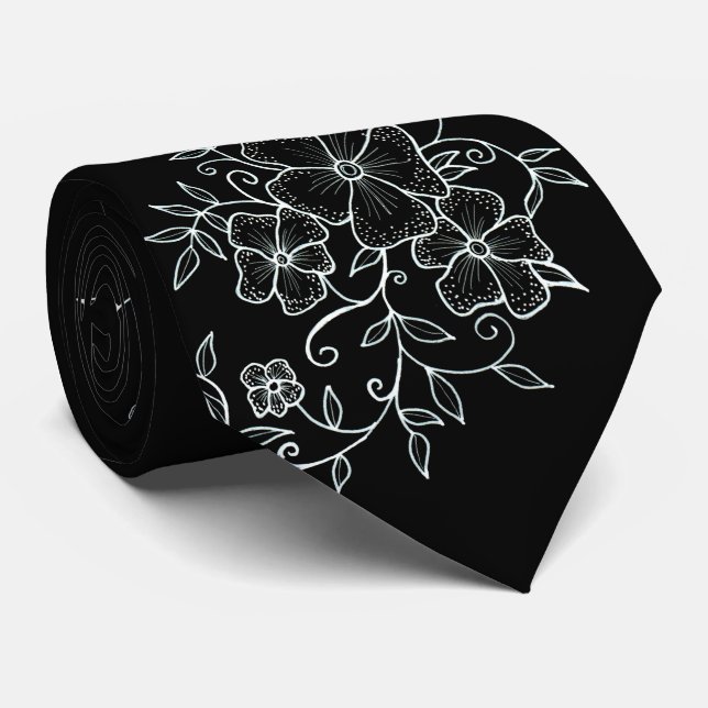 Floral Ornaments Black Neck Tie Krawatte (Gerollt)