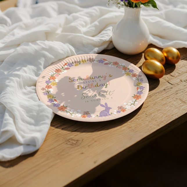 Floral Ostern Sonnige sonnen haben einen Geburtsta Pappteller (Floral Easter Bunny Somebunny’s Having a Birthday Paper Plates)