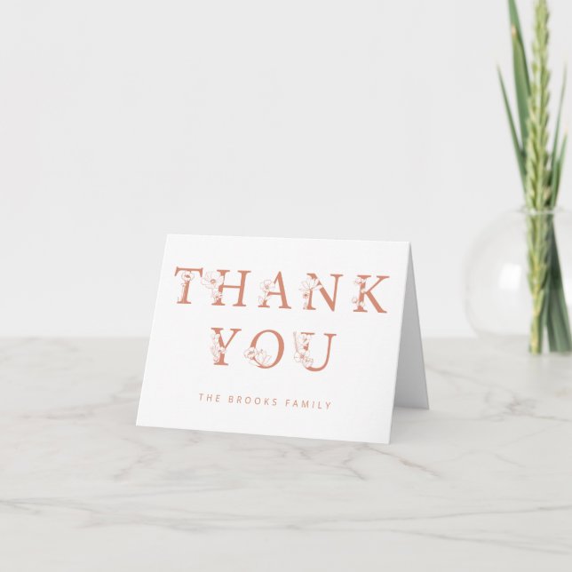 Floral Outline Thank You Card | Terracotta Baby Dankeskarte (Vorderseite)