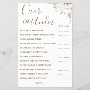 Floral Over oder Under Brautparty Game Card Flyer