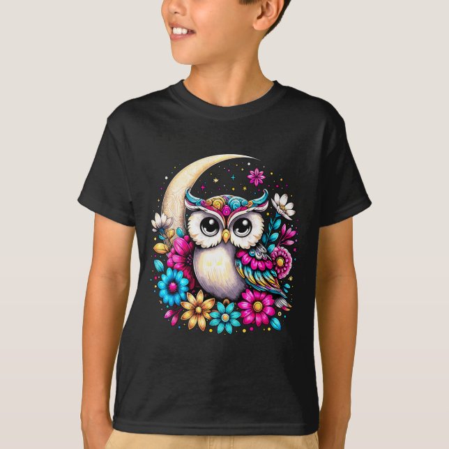 Floral Owl And Moon  T-Shirt (Vorderseite)