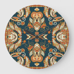 Floral Paisley Bandanna: Traditionelle Ornament Große Wanduhr