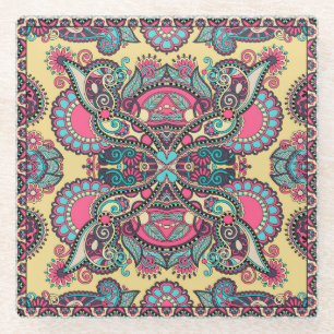 Floral Paisley Bandanna: Traditionelle Ornamentik Glasuntersetzer